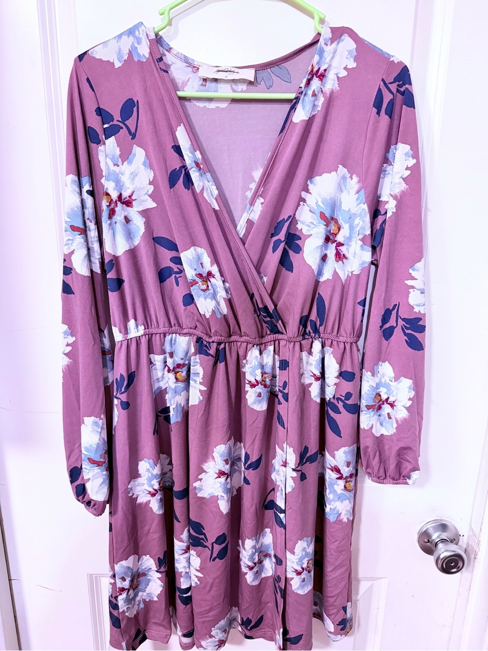 Altar'd State Mauve Pink Floral Wrap Long-Sleeve Dress - Picture 2 of 2